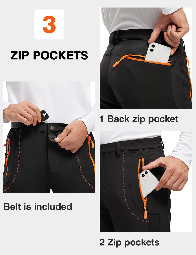 TBMPOY Men's Snow Ski Hiking Pants Waterproof Winter Fleece Lined Pants Camping Skiing Ice Fishing Pants with Belt 02 Thick Black S - Image 5